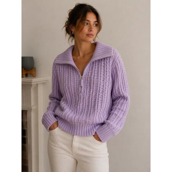 Aerie Sweaters - Aerie Lavender Cable Knit Quarter Zip Sweater Oversized Mock Neck Pullover